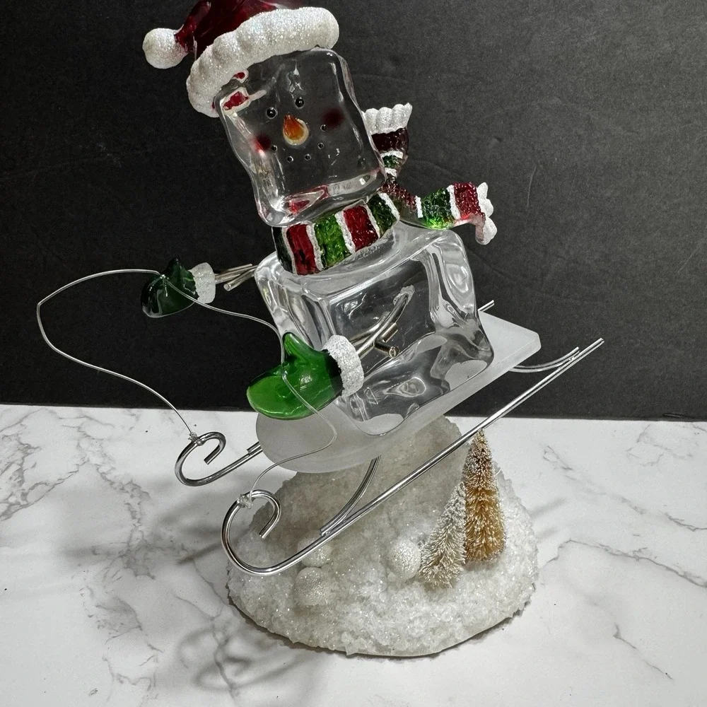LED Snowman On A Sled figurine Changing Colours Christmas Decor 8